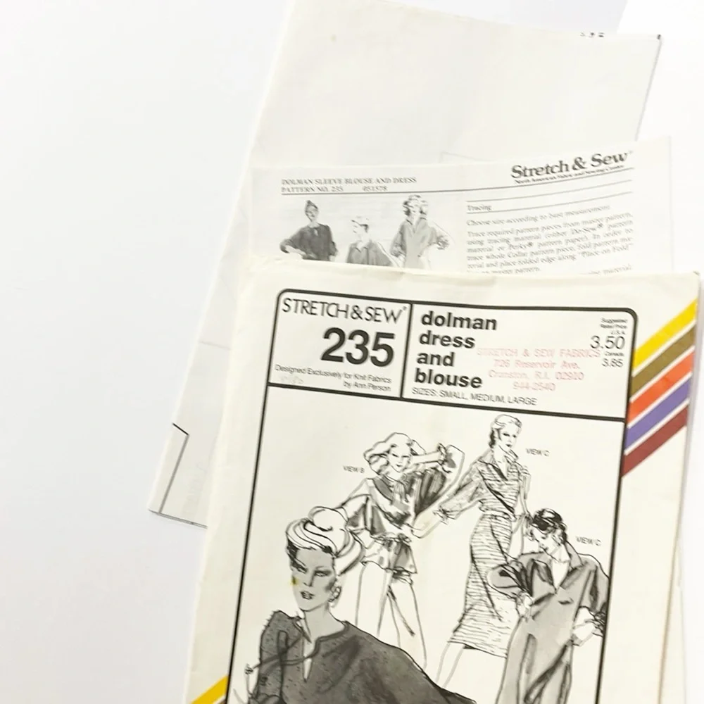 Vintage 1979 Sewing Pattern Stretch & Sew Ann‎ Person Women Dolman dress Blouse